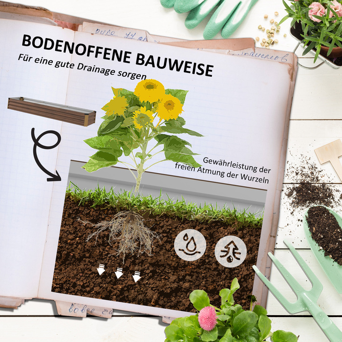 Підвищене грядка, садова грядка, грядка для трав, стійка до погодних умов, відкритий ґрунт, розмір 240 x 60 x 30 см, темно-коричневий