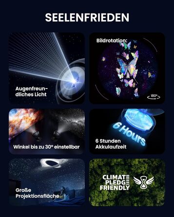 Проєктор зоряного неба POCOCO Sternenhimmel, LED Галактика для дітей та дорослих, Планетарій з 2 дисками, Нічник-Аврора, Таймер, для сну та релаксації (Чорний)