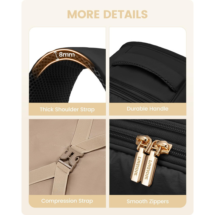 LOVEVOOK Рюкзак для ручної поклажі, 40L, для подорожей, з відділенням для взуття та ноутбука 17 дюймів, водонепроникний, для жінок