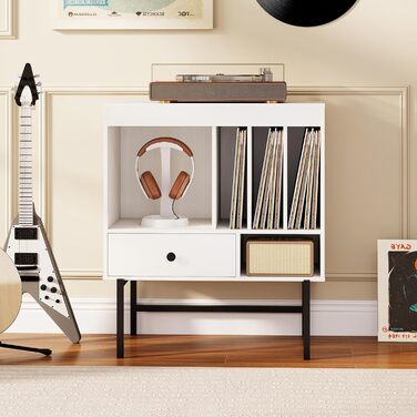 Підставка для програвача COSTWAY з місцем для зберігання вінілових платівок, білий колір, 70 x 36 x 80 см