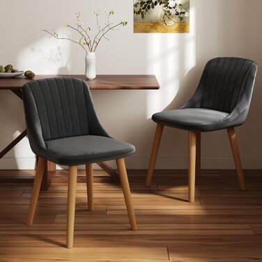 Набір обідніх стільців з дерев'яними ніжками, з м'яким сидінням, для кухні, вітальні, офісу (6 шт., темно-сірий)