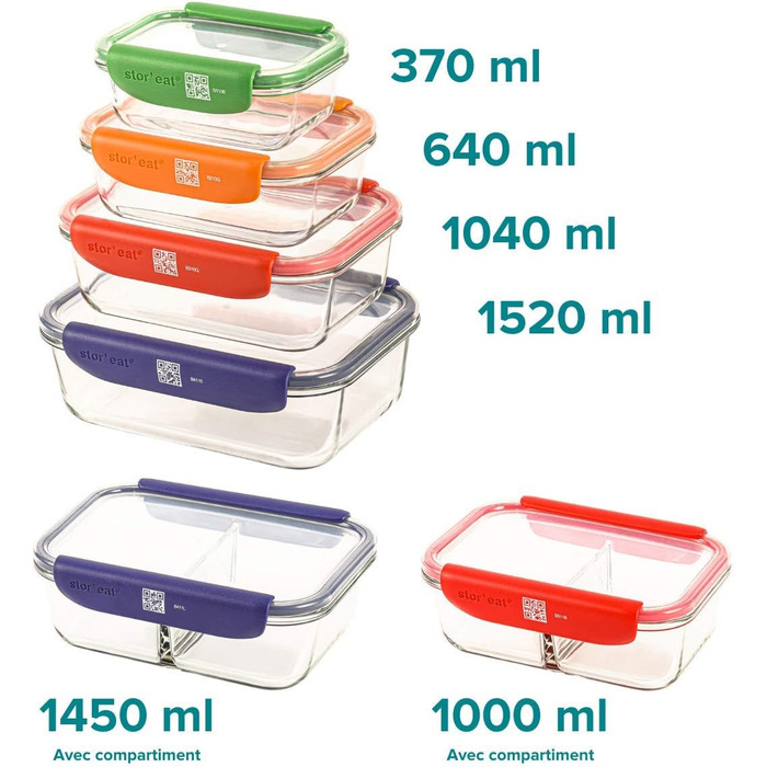 Скляні коробки Mastrad Stor'eat - інноваційне зберігання з додатком -  харчові контейнери з ручками - можна мити в посудомийній машині -  контейнери для зберігання продуктів (макс. 60 символів), (F93054)