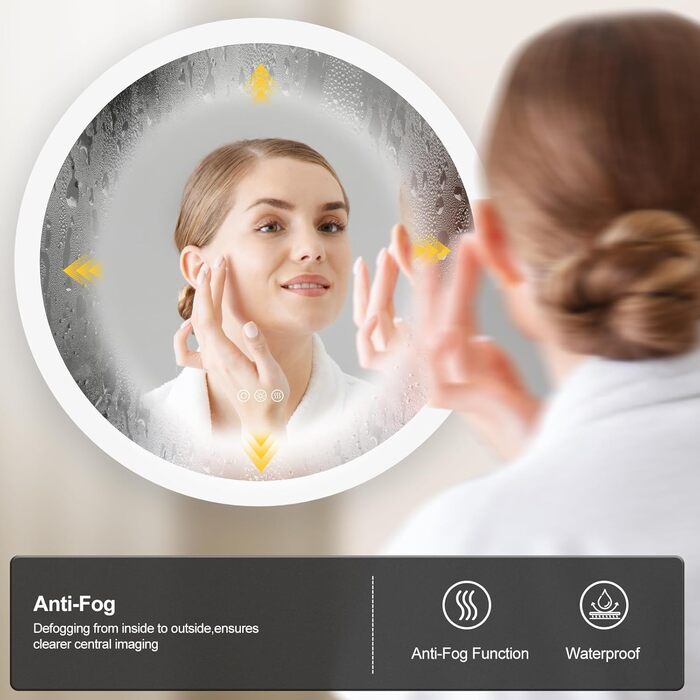 Дзеркало для ванної кімнати ChillCruiser LED круглої форми 50 см з чорною рамою, антизапар, 3 кольори, функція пам'яті