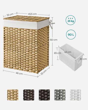 Кошик для білизни ручної роботи з синтетичного ротанга - натуральний / 90 л (46 x 33 x 60 см)