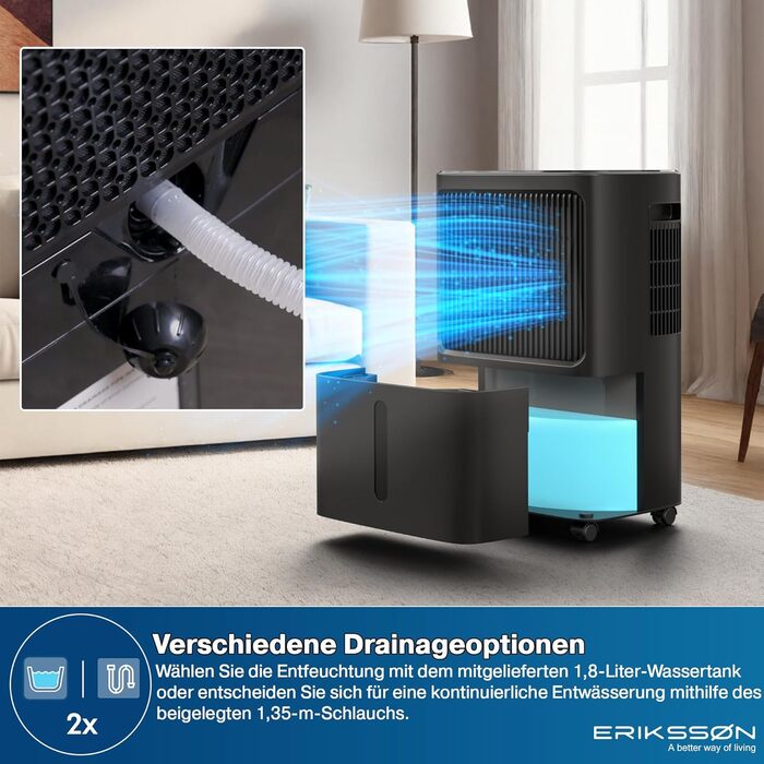 Електричний осушувач повітря з LED-дисплеєм, таймером та захистом від дітей | Осушує 16л вологи на добу | Для приміщень до 70м² | Енергоефективний осушувач з датчиком вологості | Білий/Чорний