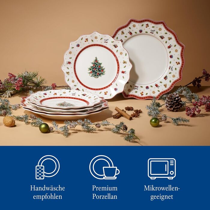 Villeroy & Boch Toy's Delight: Сніданок на двох - сервіз для двох осіб (6 предметів), білий/червоний. Преміум-посуд Villeroy & Boch для святкування Різдва.