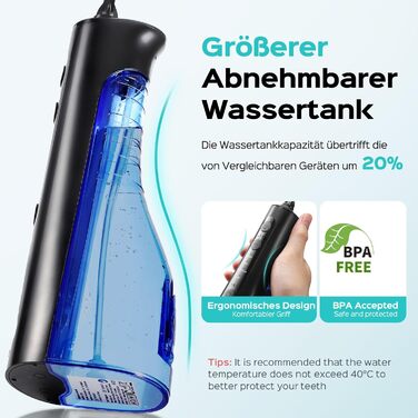 COSLUS Електрична душова лійка: 20 бар, IPX7, водонепроникна, 4 режими для догляду за порожниною рота, 5 інтенсивностей, чорна