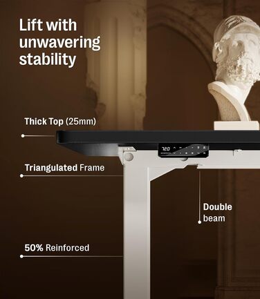 Регульований стіл MAIDeSITe S2 Pro (160x80 см) - електричний, з підняттям, чорний каркас, білий стіл, 160 кг, з захистом від зіткнень