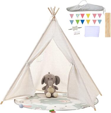 Camiraft Тipi намет для дітей сірого кольору, класичний індійський намет-іграшка для хлопчиків та дівчаток, бавовняний намет-іграшка з сумкою, складаний дитячий домік для гри в приміщенні та на вулиці