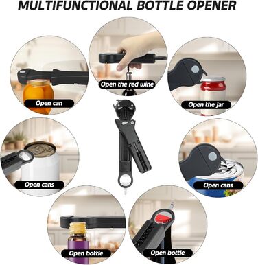 Набір 7-в-1: відкривачка для пляшок, вина та банок для людей похилого віку з артритом, мультифункціональний магнітний відкривач кришок (білий, чорний)