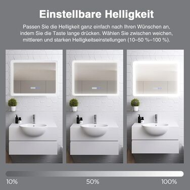 Дзеркало для ванної кімнати YU YUSING з підсвічуванням 80x60 см, LED, 3 кольори світла, регулювання яскравості, антизапар, сенсорне управління, таймер, загартоване скло, IP44, прозоре