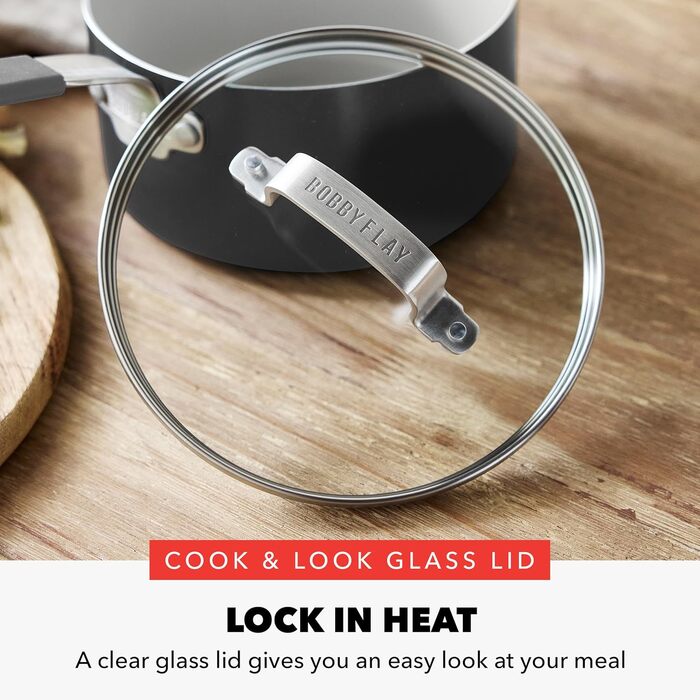 Набір посуду GreenPan x Bobby Flay 13 предметів: професійний алюміній, керамічне антипригарне покриття без PFAS/PFOA, індукційний, силіконовий ручка, безпечний для миття в посудомийній машині (каструля 2.53 л з кришкою, сірий (Графіт//Nature's Deligh