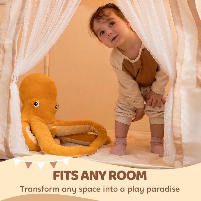 Дитячий намет SYNCFUN з килимком та світлом для гри в приміщенні. Ігровий будиночок для дівчаток 3-13 років (Бежевий).
