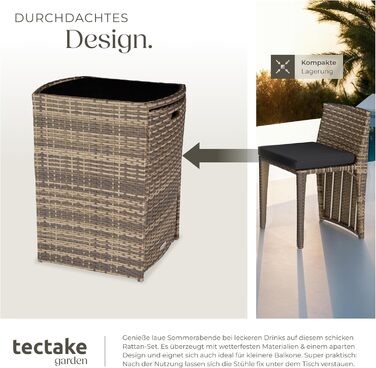 Набір бістро Tectake Poly Rattan, 2 стільці та стіл, група відпочинку на відкритому повітрі - сірий (натуральний No 403769)