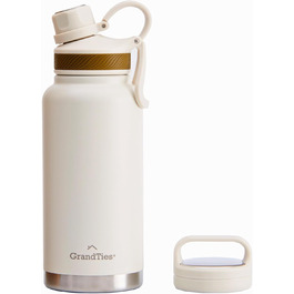 GRANDTIES Фляга для води 946 мл з широким горлом, вакуумна ізоляція, 2 кришки, для чоловіків та жінок, білий колір