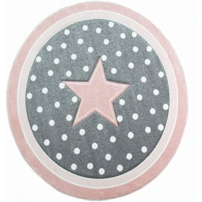 Дитячий килимок для ігор із зіркою в рожевому, сірому, білому кольорах. Розмір 80 см круглий