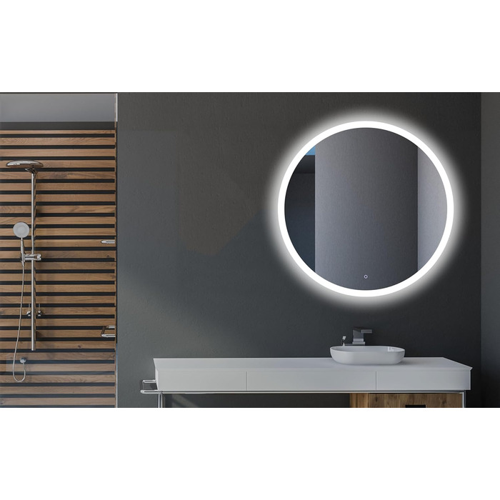 Круглий дзеркало для ванної кімнати 80 см з LED-підсвічуванням та сенсорним вимикачем