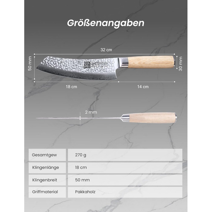 Японський ніж Сантоку 18 см з VG-10 сталі Дамаск (67 шарів), професійний кухонний ніж, ідеальний для дому та як подарунок