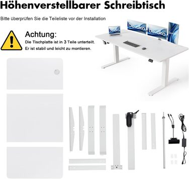 Електричний стіл Devoko 160x70 см, регульована висота, стійкий, з пам'яттю, для роботи та навчання (білий)