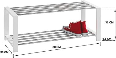 Підставка для взуття 2 рівні 8 пар - 80 см - Деревина - Метал - Хром - Білий