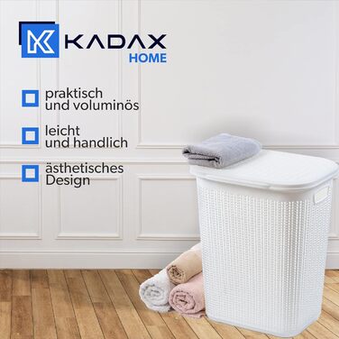 Кошик для білизни KADAX, 50 л, багатофункціональний комод для білизни з кришкою, легкий збірник для білизни, пластиковий сортувальник білизни, для ванної кімнати, брудний одяг, іграшки, ящик для білизни (білий)