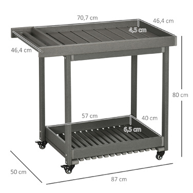 Візок для сервіровки Outsunny Візок для барбекю з рушникосушкою 87x50x80см, Садовий візок з 2 полицями, Відкритий багатофункціональний стіл