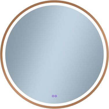 LED дзеркало для ванної кімнати Home Glow круглої форми 80 см з підсвічуванням, антизапарюванням, сенсорним вимикачем та металевим каркасом (червоне золото)