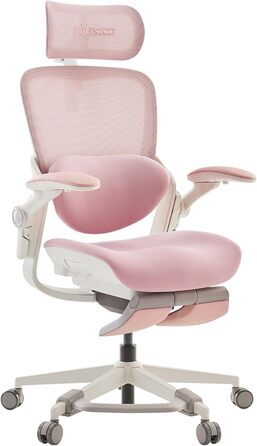 Ергономічне крісло для жінок Musso E80 Muse FemmePosture™ - регулювання нахилу 135°, 3D-підтримка попереку, 17см 4D-підголівник, висувна підніжка, регулювання глибини та висоти сидіння, регульовані підлокітники (Рожевий)