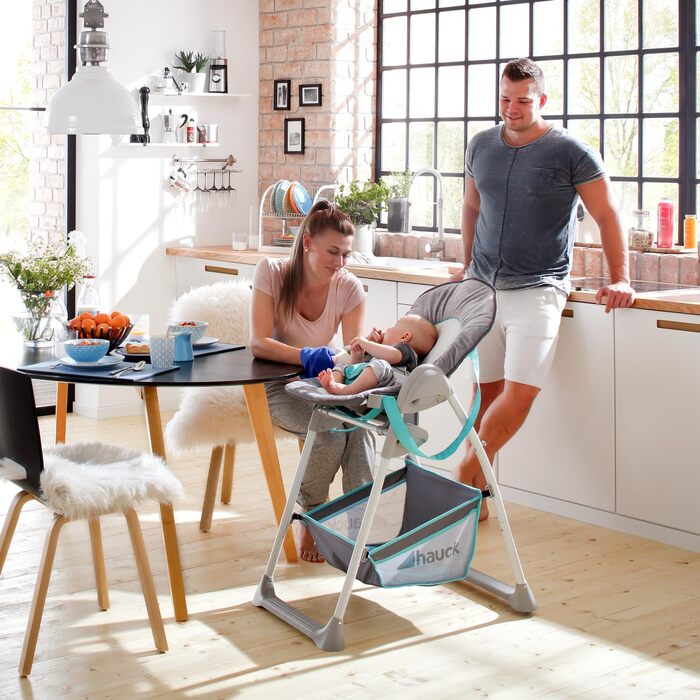 Високий стільчик для годування Hauck Sit N Relax 2in1 з люлькою для немовлят, регульована висота, колеса, великий кошик, піднос, складна конструкція, іграшковий брязкальце (Hearts), від народження до 15 кг