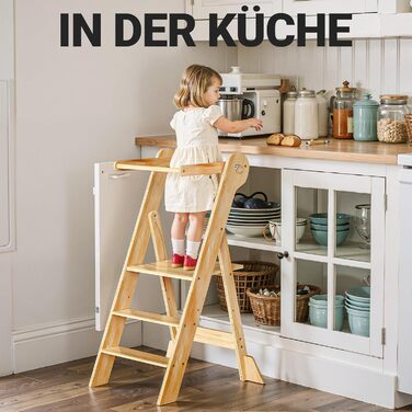 COSYAND Монтессорі стільчик-сходинка для дітей від 1 року, регульована висота | Сходинка Монтессорі | Кухольчик для дітей | Колір: Темно-сірий-натуральний