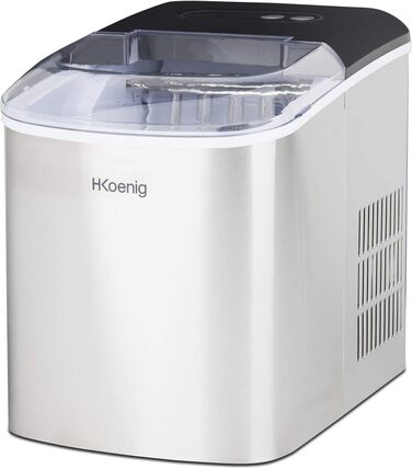 Льодогенератор H.Koenig ICEK12, 12 кг/добу, нержавіюча сталь, сріблястий - 2 розміри кубиків льоду, індикатор рівня води