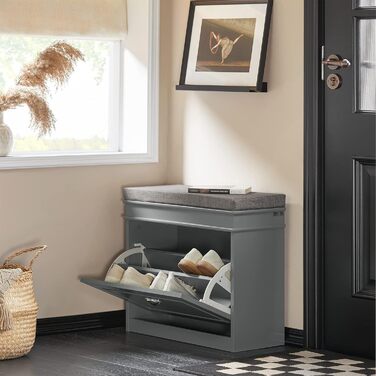 Полка для взуття SoBuy з подушкою для сидіння та місцем для зберігання, вузька, до 150 кг, сірий, 60x51x24 см