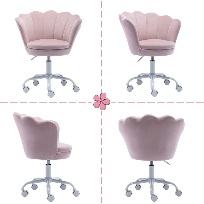 Дитячий стіл-крісло регульоване, поворотне, з м'якою оббивкою з велюру, квітка, зручне офісне крісло для дівчаток, рожеве