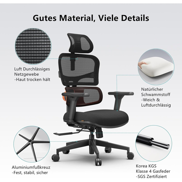 Офісне крісло Newtral NT001: ергономічне, регульована підголівник та підлокітники, 150 кг, чорний