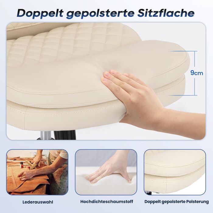 Офісний крісло Colamy: ергономічний, з високою спинкою, регульовані підлокітники, шкіряне покриття (слонова кістка)