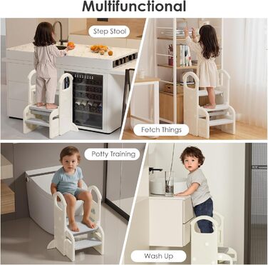 Дитячий тривалий стільчик Hoopyosms з регулюванням висоти, складний, з поручнями, антиковзкий, для ванної та кухні, сірий