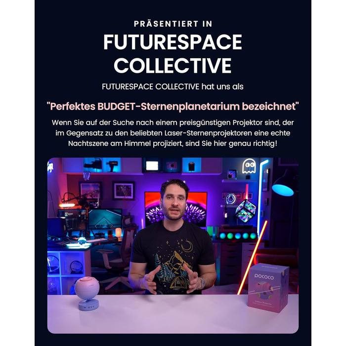 POCOCO Зоряний Проектор Sternenhimmel: LED Галактика, Планетарій для Дітей та Дорослих, Нічник Aurora з 2 Дисками, Таймером, для Розслаблення