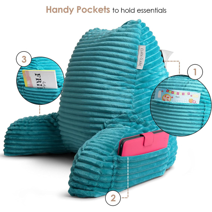 Lesekissen Clara Clark для дорослих: спинка для читання в ліжку, м'яке крісло-подушка з підлокітниками та кишенями, сріблястого кольору