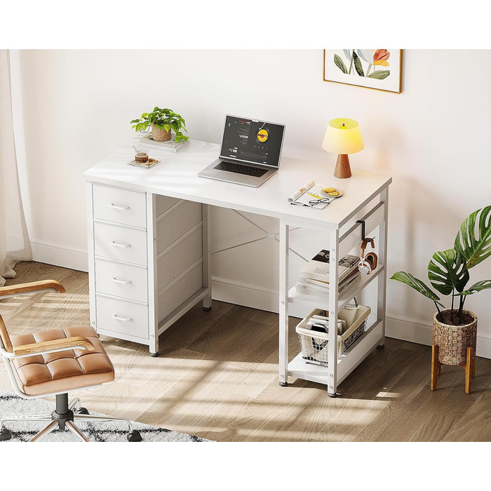 Компактний письмовий стіл Coleshome з 4 шухлядами, 100x40 см, з полицями, для офісу, кабінету, спальні