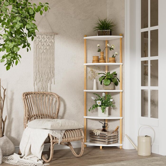 Стелаж Руічан з 5 полицями, 143.5 x 29 x 29 см, білий. Підійде для кухні, ванної, вітальні, офісу.