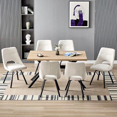 Набір обідніх стільців, 180° поворотний кухонний стілець, стільці для туалетного столика з імітацією бавовни-кашеміру, сучасний м'який стілець для вітальні з металевими ніжками (2 не поворотні, Бежевий)