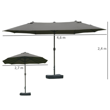 Садова парасолька Outsunny Parasol Подвійна парасолька з підставкою для парасольки Ручний рукоятка темно-сірий овал 460 x 270 x 240 см