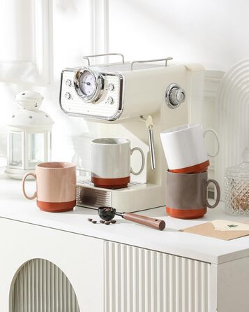 MALACASA Набір посуду з 24 предметів для 6 осіб, керамічний сервіз з реактивною глазур'ю, тепла колірна гамма. Включає: 6 тарілок для їжі, 6 тарілок для десерту, 6 супових тарілок, 6 мисок для мюслі. Колір: білий з коричневим низом (4 чашки для кави, бага