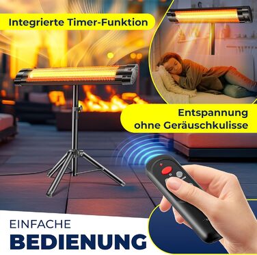 Інфрачервовий обігрівач KESSER® 2500W з пультком та захисним чохлом, телескопічним штативом, для тераси та дому