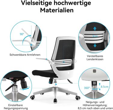 Офісний стілець SIHOO ергономічний з регульованими підлокітниками, підтримкою попереку, м'якою спинкою з сітки та коліщатками, поворотний комп'ютерний стілець (Чорний, Сучасний)