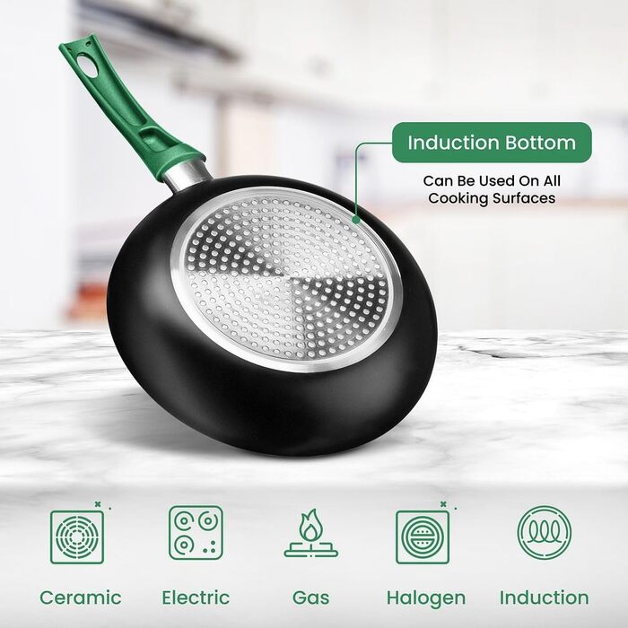 Набір каструль та сковорідок Chef's Star, 11 предметів, антипригарне покриття, алюміній, зелений