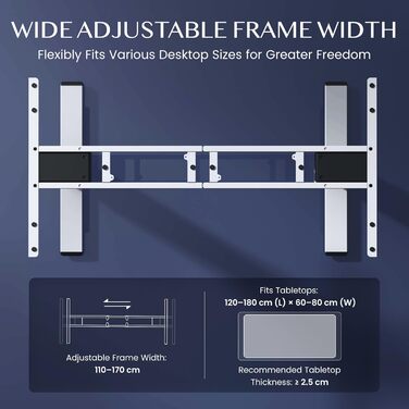 Регульований за висотою стіл FLEXISPOT E6: електричний, 160 кг, телескопічна база, пам'ять, LED дисплей, USB