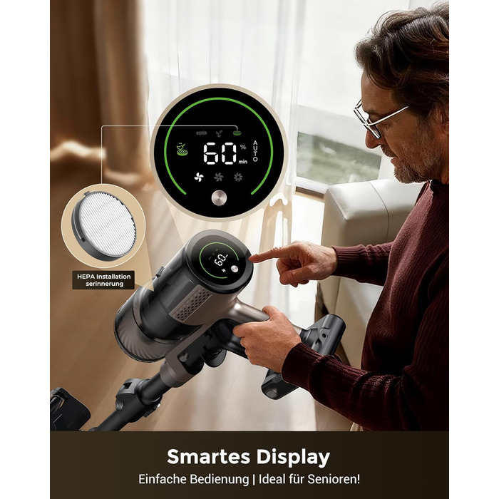 Proscenic P20: Акумуляторний пилосос 2-в-1 з функцією вологого прибирання, 70 кПа, 70 хв, 680 Вт, чорний. Для килимів та шерсті тварин