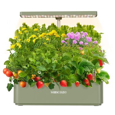 SUNCOZE Гідропонна система вирощування, набір для вирощування трав в приміщенні з LED-лампою, Smart Garden на 12 капсул, 4L резервуар для води, регульована висота, тиха інтелектуальна помпа, для дому, кухні (зелений)