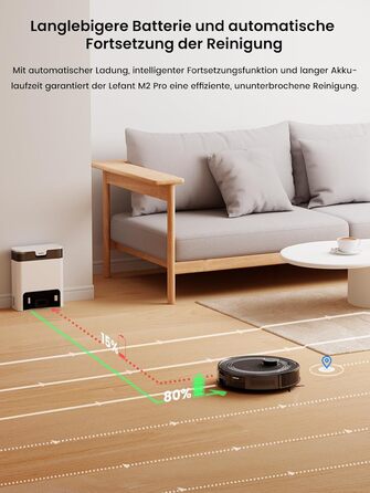 Робот-пилосос LEFANT M2 Pro з вологою тканиною, 5000Pa, лазерна навігація, LiDAR dToF, 150 хв, розпізнавання килимів, керування через додаток/голос, для видалення шерсті тварин, чорний